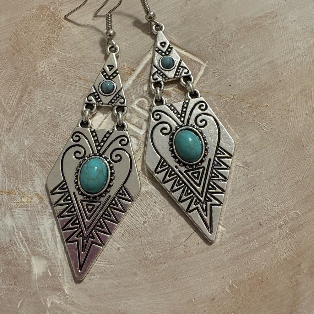 Silver and Turquoise Geometric Dangle Earrings